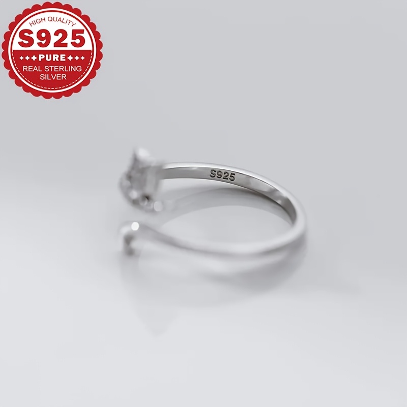 Women's S925 Sterling Silver Cute Cat Open Ring, Adjustable